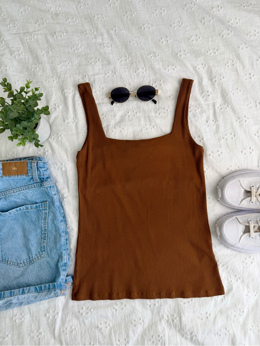 Massimo Dutti Ribbed Square Neck Tank